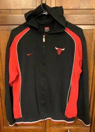 Nike Chicago Bulls Nba Boys L Full Zip Hoodie Black Red Embroidered Vintage