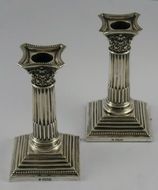 Fantastic Edwardian Pair Solid Sterling Silver Corinthian Column Candlesticks