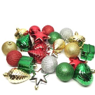 24 Vintage Christmas Tree Ornaments Shatterproof Red Green Gold Silver