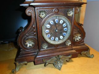 Antique - Carved Walnut - Black Forest Mantle Clock - Ca.  1890 - Vincenti - To Restore E10