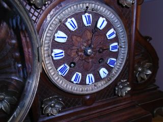 Antique - Carved Walnut - Black Forest Mantle Clock - Ca.  1890 - Vincenti - To Restore E10 2