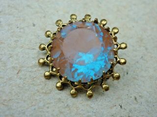 Antique Victorian Faceted Saphiret Stone Brass Mount Approx 12mm Diameter