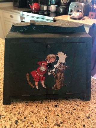 Buster Brown Tige Tin Metal Shoe Shine Box Kit Rare Advertising Antique
