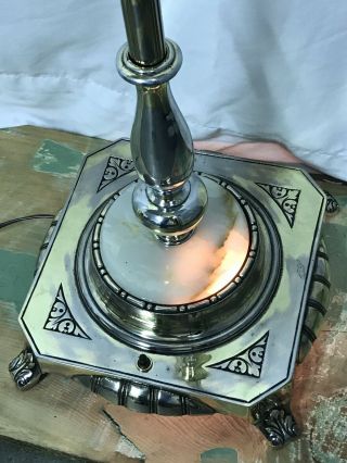 Antique Vtg Floor Lamp Art Deco Torchiere 3 Arm Candlestick Onyx Gold Silver 3
