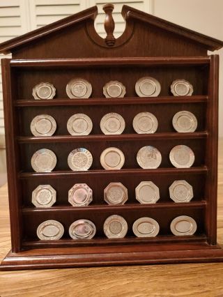 Franklin Set Of 25 Antique English Silver Miniature Plates - With Display