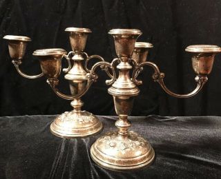 Pair Vintage Gorham Buttercup Sterling Silver Weighted 3 Arm Candelabras 998