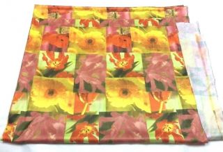 Vintage 70s Floral Fabric Oranges Yellows Block Print One Way Stretch 62 " X92 "