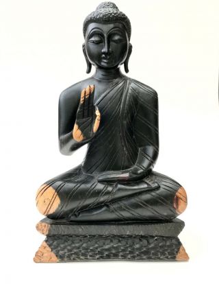 A 19th Century Macassar Ebony Carved Devotional Figure Of Buddha.  Delivery.