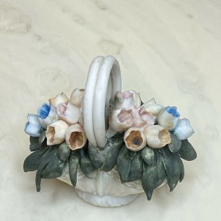 Vtg Capodimonte Porcelain Multicolor Flower Basquet Figurine N Crown Italy