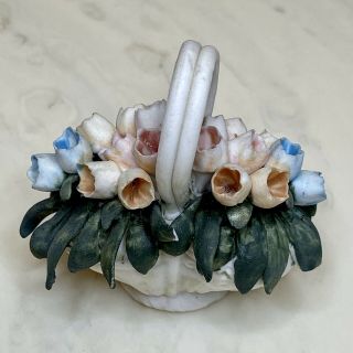 Vtg Capodimonte Porcelain Multicolor Flower Basquet Figurine N Crown Italy 2