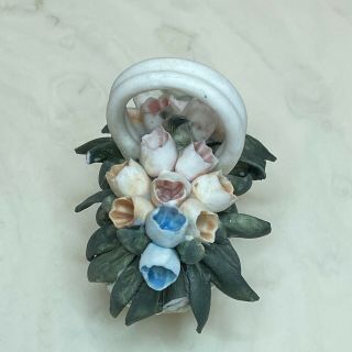 Vtg Capodimonte Porcelain Multicolor Flower Basquet Figurine N Crown Italy 3