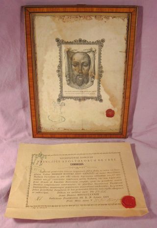 Antique Veronica Veil - True Face Of Christ - With Document 1883