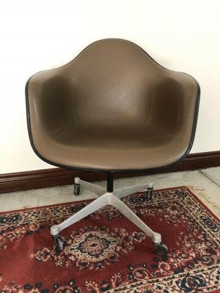 Vintage Herman Miller Eames Black Fiberglass Brown Ninyl Chair