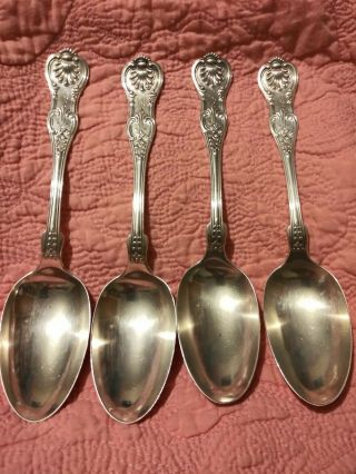 Set/4 J.  E.  Caldwell Kings Sterling Silver Serving Spoons (1848 - 1860) 8 1/2 Inch