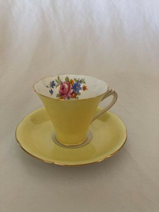 Vintage Tea Cup And Saucer Floral Yellow Crafton England Fine Bone China