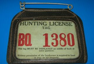 Vintage 1961 Ohio Resident Hunters License Tag Leather Back Pin