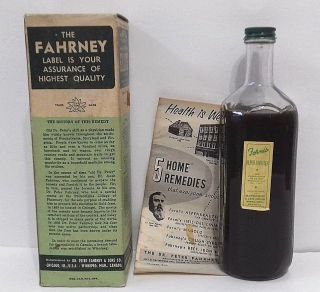 Nos Vintage Antique Medicine Bottle W/box Dr Peter Fahrney Krauter Fornis Remedy