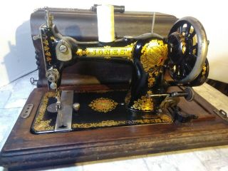 Antique Vintage Jones Hand Crank Sewing Machine In Case