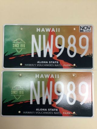 Hawaii License Plate Volcano National Park Pair 2016