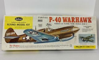 Vintage Guillows Curtiss P40 Warhawk Wooden Model Kit 405 Open Box 27 " W/s
