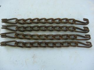 4x 11 3/4 " Vintage Rusty Twisted Link Chains & Hooks Garden Hanger Metal Art