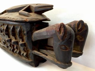Vintage African Hand Carved Wooden Jewelry Box Dogon People Mali Rare