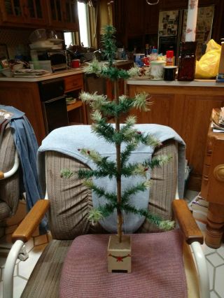 2 Ft.  Antique German Feather Tree With Poinsettia Stencil Base 1900 