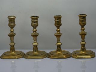 Set Of 4 Early Style Brass Candlesticks - Rare - L@@k