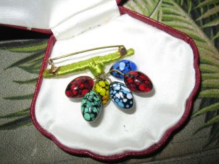 Vintage Art Deco Hand Crafted Murano Glass & Silk Thread Bunch of Grapes Brooch 2