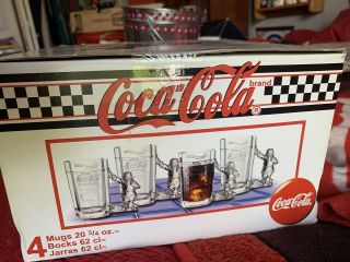 Set Of 4 Coca Cola Brand 1997 Vintage 20 3/4 " Clear Xmas Mugs