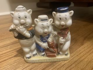 Vintage Bisque Double Toothbrush Holder Walt Disney’s The Three Little Pigs