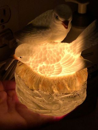 Vintage Porcelain Table Lamp With Night Light “two White Birds In The Nest” P/o