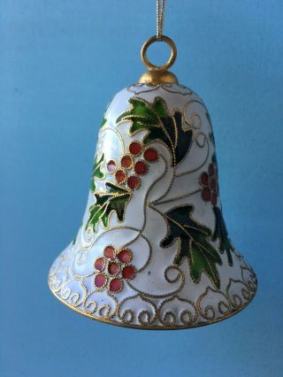 Vintage Cloisonne Enamel Holly Berries Christmas Bell Ornament -