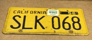 RARE PAIR 1956 DMV CLEAR SLK 068 (CALIFORNIA) CAR LICENSE PLATE - VINTAGE 2