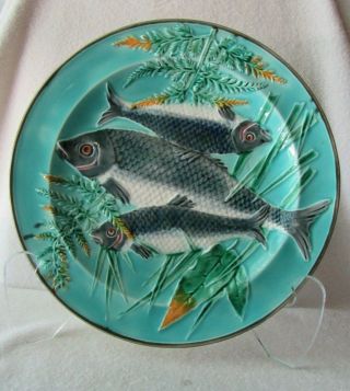 Antique 19th C.  English Majolica 8.  75 " Plate,  Fish & Seaweed C.  1880 Wedgwood