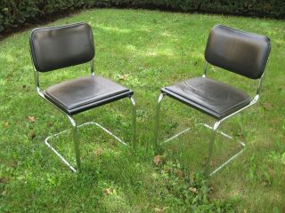 Marcel Breuer Cesca Chairs Black Leather Mid Century Dining Side Knoll