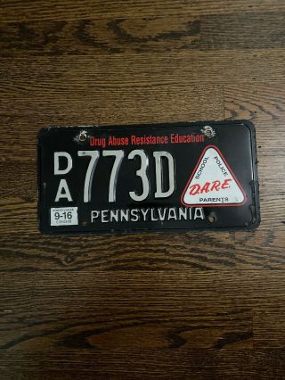 Pennsylvania Black Dare License Plate Pa Penna Drug Abuse Resistance Education