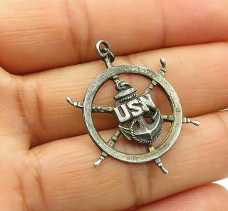 925 Sterling Silver - Vintage United States Navy Anchor Drop Pendant - P9680