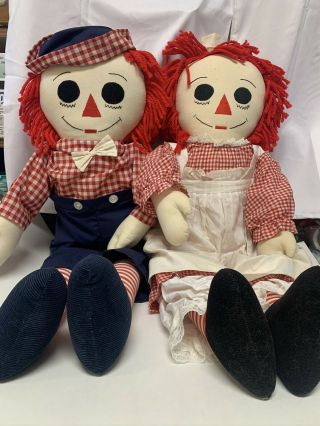 Vintage Large Doll Pair Raggedy Ann And Andy Dolls Approx 32 "