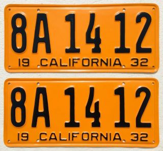1932 California License Plates Pair,  Dmv Clear Restoration.