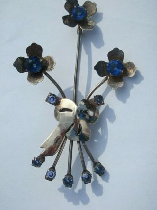 Sterling Silver Vintage Pin / Brooch With Blue Stones