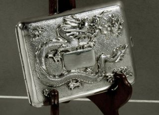 Chinese Export Silver Dragon Box  Signed