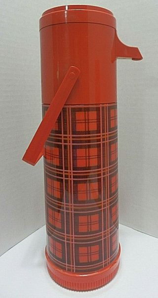Aladdin Pump - A - Drink Plastic Thermos 1 Quart P150 Vintage Red Plaid Checkered