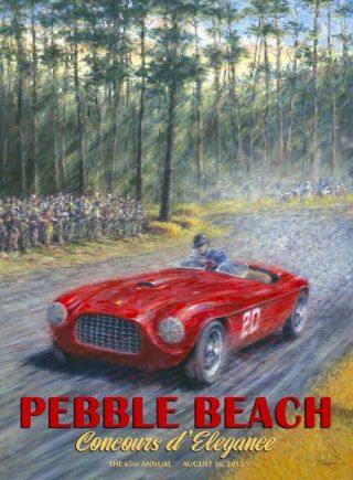 2015 Signed Pebble Beach Concours Poster Ferrari 166 Mm Road Race Hearsey Signed