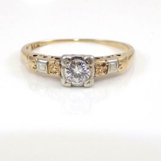 Vtg Antique Art Deco Filigree 0.  21ct Diamond Wedding 14k Yellow Gold Ring Lhe3