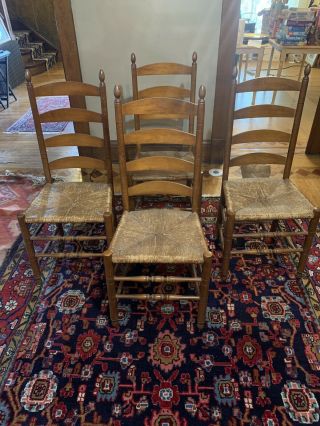 Set Of 4 Ladderback Tell City Andover Maple Chairs Ladder Back Vintage Dining