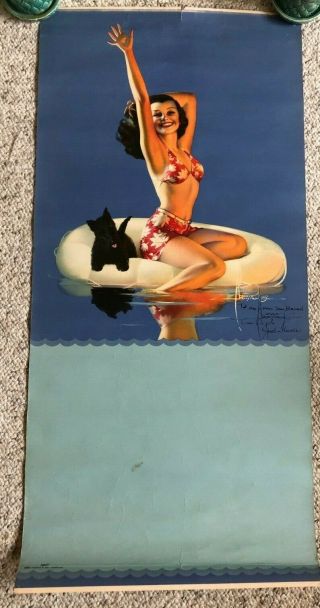 Org Antique Rolf Armstrong Pin - Up " Come On In " Poster Personally Signed By Artist