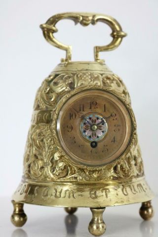 Rare Antique French Ships Bell Clock Cast Ormolu & Champleve Enamel Latin Text
