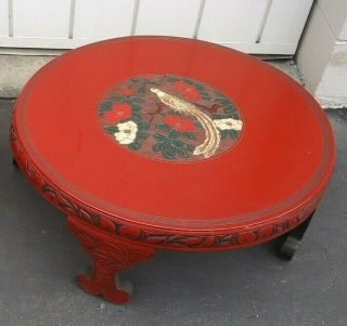 Vintage Chinese Oriental,  Japanese Table Hand Painted And Carved Wood