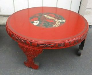 Vintage Chinese Oriental,  Japanese Table Hand Painted and Carved Wood 2
